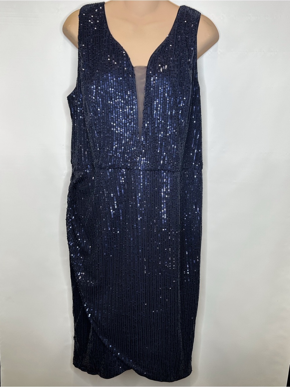 Grace Karin Navy Sequin Midi Dress with V-Plunge